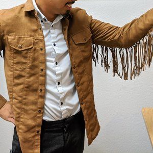Mens Western Faux Suede Jacket w/ Fringe Detail
